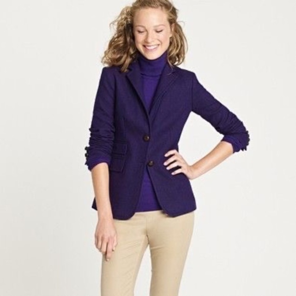 J. Crew Notch Collar Herringbone Wool Blazer Jacket in Purple Size 4